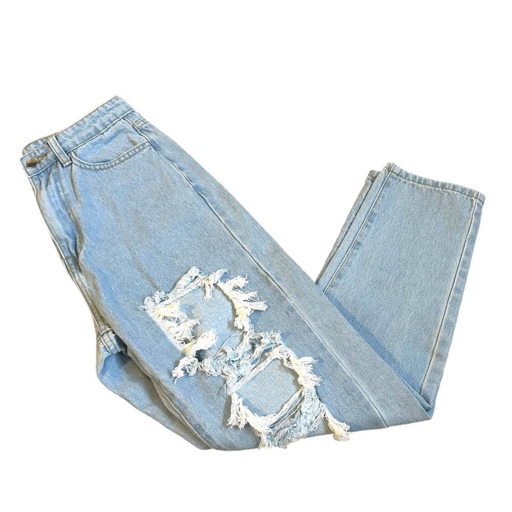 || NEW || SHEIN Light Blue Loose Fit High Rise Ripped Jeans Women’s XS